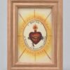Detente del Sagrado Corazón de Jesús enmarcado, marco madera, ilustración de Sofía Brea con el lema «el Corazón de Jesús está conmigo»