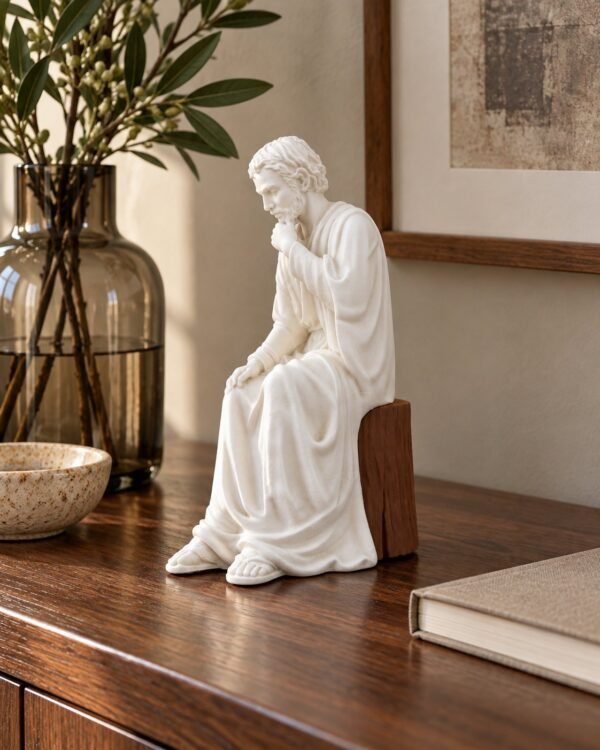 Figura de San José de 29 cm sobre una consola de madera